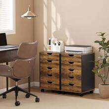 5 Drawer Filing Cabinet, Vertical Under Desk File Storage With Wheels Home Office, Rustic Brown - Rustic Brown - View 8