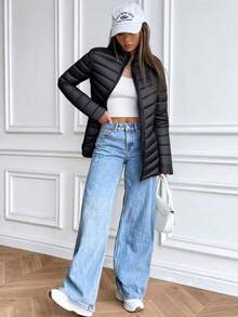 Chamarra Básica para Mujer Sin Gorro- Ligera, Cómoda y Versátil para Uso Diario, Te Protege del Viento y El Clima Fresco sin Ser Pesada. - Negro - Ver 3