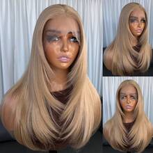 13x4 Kanekalon Futura Synthetic Lace Front Wig, Honey Golden Brown, 18 Inch Medium Length Wavy Bangs, No Glue Needed, Kanekalon Material, Durable Synthetic Wig, Middle Part, 150% Density, Ready To Wear, Suitable For Daily, Party, Holiday, Beginner Friendly, Transparent Lace Wig - Camel - View 2