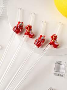 1/3PCS Valentine's Day Cute Pony Glass Straws – Reusable Straight Straw Set For Milk Tea, Juice & Cocktails | Sweet Party & 520 Gift, Adorable Home & Dining Accessory | Creative Memorable Gift For Couples - Clear - View 5