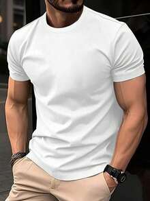 5pcs/Pack Basic Solid Color Short Sleeve T-Shirts, 5 Colors Available, Suitable For Daily Wear, Outdoor, Travel, Casual, Streetwear, Work Commute - Blue - View 4