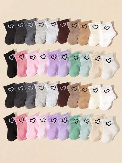 10 Pairs Baby Solid Color Mid-Calf Socks, Simple & Versatile, Comfortable Breathable Elastic Cuff, Suitable For Infant Daily Wear, Play, Sports, Minimalist Style