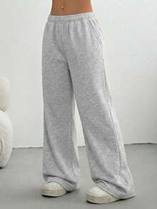 1pc Girl & Girls Casual Fashionable Elastic Waist Loose Straight Leg Pants, Versatile, New Arrival Spring/Autumn - Light Grey - View 4