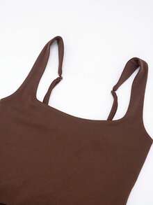 Women Sexy Elegant Backless Maxi Dress Satin Patchwork Spaghetti Strap Bodycon Dress Low Cut Square Neck Dress Club Dress Weeding Guest Cocktail Party Dress Valentines Day Summer Cloth - Brown - View 4