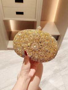 One Pcs Gold Rhinestone Sunflower Evening Bag.Women's Clutch For Party, Club, Wedding. Valentine's Day Gift Love Holiday Date Rhinestone Women Luxury - Gold - View 7