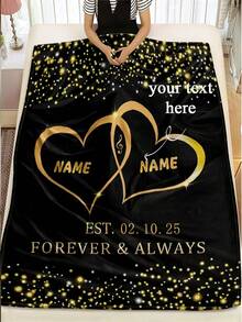1件黑色金星双心定制奢华毛毯，情侣周年纪念纪念毯，可定制姓名/文字，柔软亲肤，可机洗，可爱定制，独一无二，个性化，送给家人、伴侣的理想礼物，适用于沙发、床、茶室、卧室、客厅、餐厅 - 彩色 - 查看 14