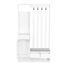 Entryway Cabinet With Padded Storage Bench, Multifunctional Shoe Cabinet With Pegboard, Modern Cabinet With 4 Hooks For Entryway Or Laundry Room, White, H 180/W 100/D 35 Cm - 白色 - 查看 6