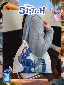 Disney Officially Licensed 1 Pc Stitch Pattern Shopping Bag Cute And Mischievous Stitch Crossbody Shoulder Bag High-Capacity Foldable Tote Bag Drawstring Shoulder Bag Lightweight Big Bag Official Licensed - Verifiable For Lady/Girls/Women Perfect For Daily/Shopping/Going Out - Multicolor - View 9