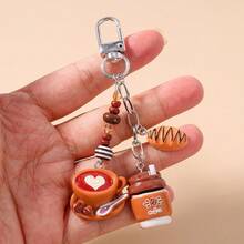 1件装休闲欧美风时尚仿真食物钥匙扣，面包和咖啡钥匙链吊坠 - 棕色 - 查看 10