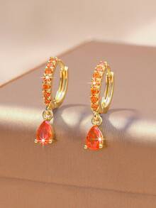 Pendientes de aro con piedra preciosa en forma de lágrima multicolor - Pendientes colgantes de tono dorado, adecuados para uso diario/fiesta - gotas de agua - Ver 16
