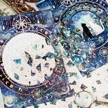 Icy PET Puzzle Stickers - Retro Black Cat In Flowing Shadow Series, DIY Scene Material Flat Sticker, Gift, Holiday Gift, Birthday Gift, Perfect Gift - Multicolor - View 4