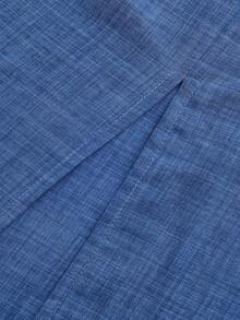 女士泡泡袖裹身式上衣搭配飘逸中长裙套装，休闲时尚，适合海滩、派对、办公室、秋季穿着。 - 藍色 - 查看 10