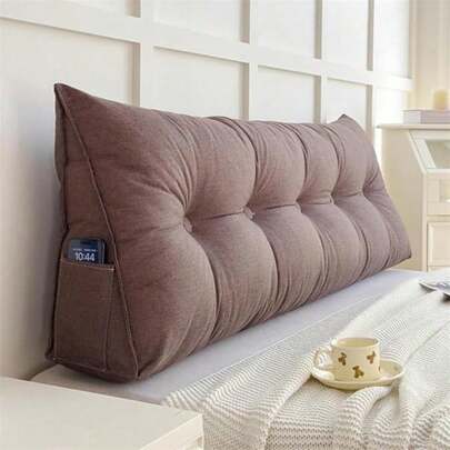 1-Piece Soft Breathable Linen Wedge-Shaped Backrest Pillow | Triangular Headboard Cushion For Ultimate Back Support | Removable Cover Tatami-Style Reading Pillow, Extra-Large For Daybed, Reading, Gaming & TV Watching (150x50x20cm/180x50x20cm)
