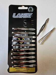 Kit 12 Pinças Depilatórias Lamix Inox Ponta Reta Profissional - Prata - Visão 4