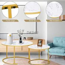 Mesa de Centro Redonda, Mesa de Centro Auxiliar Decorativa de Mármol, Mesas de Café Redondas, Mesa de Centro Redonda Pequeña Y Moderna, Mesa Central Simple Y Moderna(Blanco) - Blanco - Ver 4