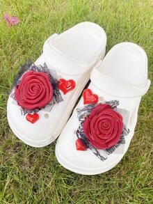 6pcs Valentine's Day Rose & Heart Hollow Shoe Decorations DIY Accessories - Fun, Versatile Personalized Shoe Embellishments, Perfect Gifts For Holidays, Parties And Special Occasions - Red - View 4