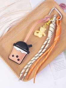 这款PU皮革珍珠奶茶杯造型包饰，配有亚克力小熊吊坠、编织绳和银色心形弹簧扣。采用清新亮丽的配色，灵感源自多巴胺。适合装饰女士手提包和汽车钥匙链。适用于各种场合。可用作包饰、包链、包包装饰钥匙扣、包包配件，也是新年、情人节、节日或生日礼物的理想之选。 - 彩色 - 查看 3