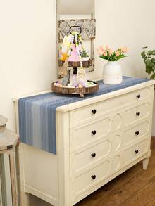 1 件亚麻质感桌旗，纯色现代亚麻质感桌垫，可水洗，适用于厨房、餐桌、派对、婚礼装饰、门厅、家庭聚会、咖啡桌 - 藏蓝色 - 查看 4