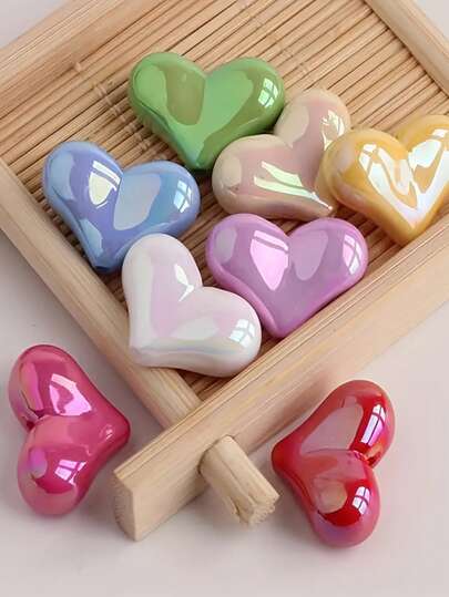 13pcs/Pack Random Rainbow & Pink Heart Shaped Acrylic Jewelry Accessories For Necklace, Bracelet, Earring, Keychain DIY - Craft Supplies, Valentine's Day, Wedding, Thanksgiving Decorations, Jewelry Making Components, Glossy Finish, Durable
