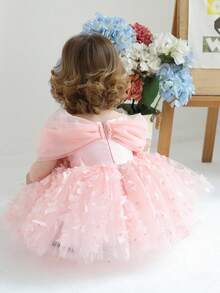Baby Girls' Elegant Butterfly Applique Party Dress, Princess Dress Suitable For 1st Birthday Party, Wedding, Easter, Important Occasions - Pink - View 5
