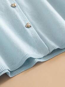 Hon'Do 2026 春夏度假嘉年华套装 - 女士天蓝色V领针织开衫，亮面心形纽扣，沙滩罩衫 - 淺藍色 - 查看 4