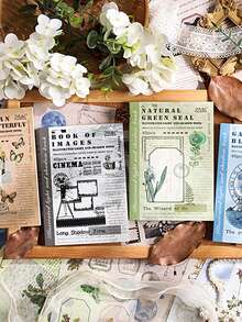 40 Sheets/Pack Washi Paper Sticker Book Retro Map Plant Butterfly No-Cut Sticker Book Encyclopedia Light And Shadow Series Creative Hand Account Collage Material DIY Greeting Card Envelope Decoration Sticker Book - Multicolor - View 1