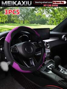 MEIKAXIU 3pcs/Set Mesh & PU Leather Patchwork Steering Wheel Cover, Handbrake Cover, Gear Shift Knob Cover Fit For 14.5-15 Inch Cars Decoration Accessories - Mesh Leather Sport - View 15