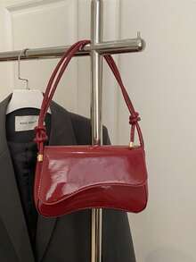 1 chiếc túi đeo vai nắp gập màu trơn tối giản, túi đeo chéo cổ điển có họa tiết, túi xách nữ - Màu Đỏ Sâu - Xem 5