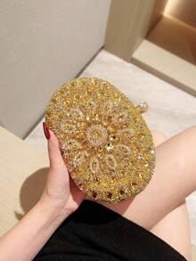 One Pcs Gold Rhinestone Sunflower Evening Bag.Women's Clutch For Party, Club, Wedding. Valentine's Day Gift Love Holiday Date Rhinestone Women Luxury - Gold - View 6