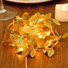1 Set 3.2/6.5/9.6/16.4 Ft Artificial Gold Leaf Fairy String Lights, Battery Powered Copper Wire Decorative Lights, Suitable For Home Decor, Living Room Wall Decor, Birthday, Party, Wedding, Outdoor Yard Garden Fence Decoration - 金色 - 查看 8