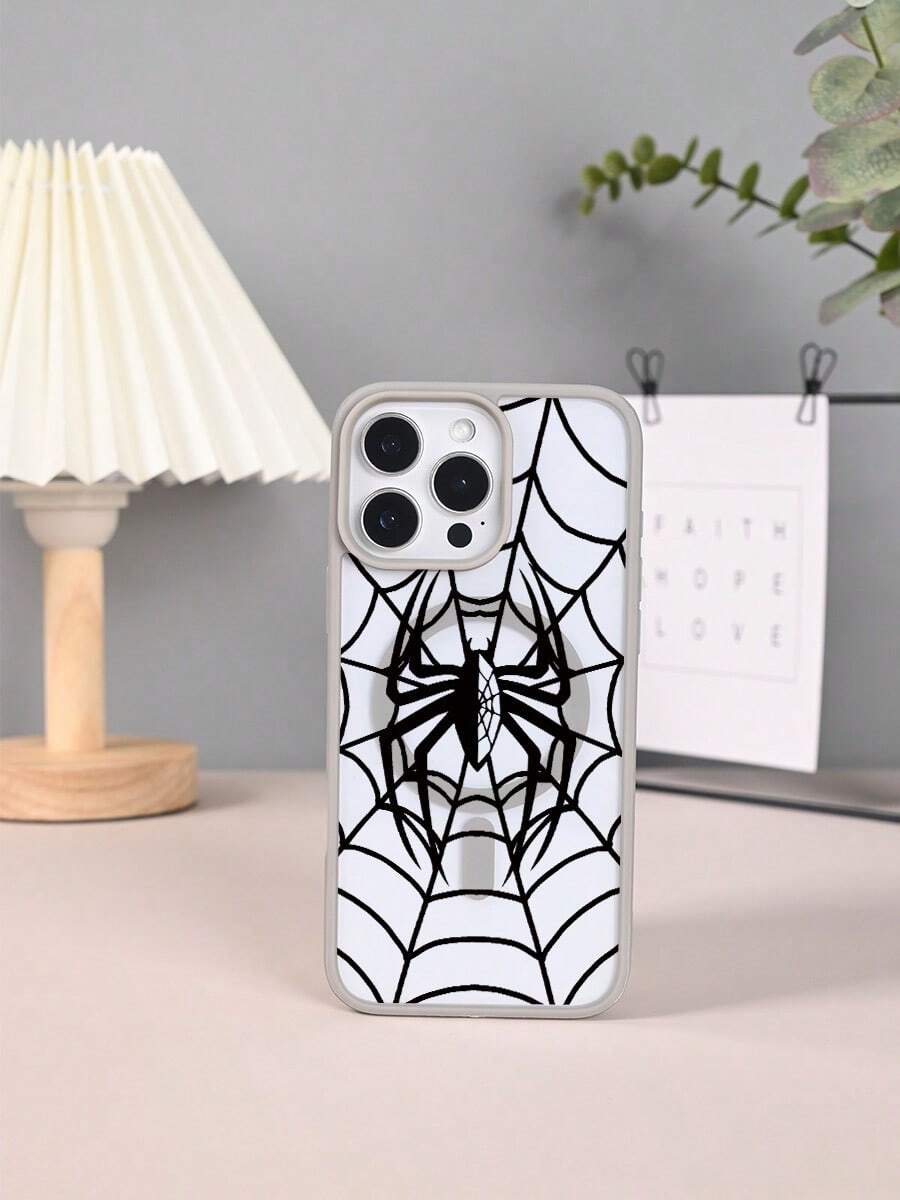 Spider Web & Spider Print TPU Phone Case For IPhone 17/16/15/14/13/12/11/XS/XSMAX &  S22/S23/S24/S25 Gothic Cool Style Protective Cover For  Teens Young Adults Daily Use Party Outfit Accessory - 白色 - 查看 1