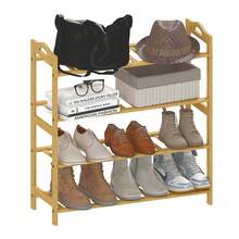HOMCOM Zapatero de 4 Niveles Estantería para Zapatos de Bambú para 12 Pares de Zapatos para Entrada Pasillo Dormitorio 67,5x24,7x72 cm - Madera Natural - Ver 6