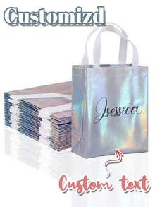 Custom Iridescent Holographic Gift Bags | Medium Size | Non-Woven Fabric | Reusable | Event Gifting Solution | Birthdays, Parties, Weddings & Christmas | Rainbow Glittery Design | Sturdy Handles - Multicolor - View 2