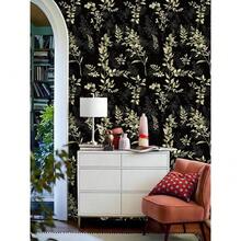 Peel And Stick Wallpaper Black Removable Wallpaper Dark Boho Leaf Renter Friendly Textured Wallpapers For Bedroom Stick On Contact Paper For Cabinet Countertop 17.5 X 118 In - 黑色/綠色 - 查看 7