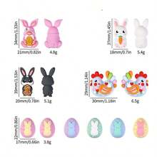 10颗/5颗/1颗可爱3D复活节彩蛋兔子硅胶珠套装，时尚设计，适合珠宝制作，可用于DIY手链、挂绳、串珠笔、节日装饰和其他手工艺品，是串珠用品、生日派对、返校季、毕业典礼、复活节的完美礼物。 - 彩色 - 查看 9