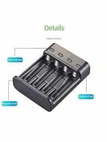 4槽USB AA/AAA电池充电器，高电流快速充电，绿色LED充满电指示灯，过充保护，≤36V工作电压，USB供电（不含电池）（包含31个国家/地区的用户指南）