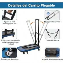 Carro de Mano Plegable con Plataforma, Carrito de Equipaje con 6 Ruedas de Manija Ajustable, Carritos para Compras con 2 Organizador & Cuerda Elástica para Hogar Viaje Mudanza Oficina 220lb(default) - Multicolor - Ver 5