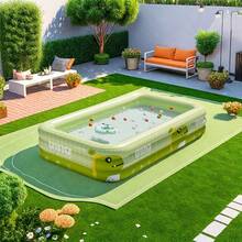 Dinosaur Theme Inflatable Large Outdoor Swimming Pool, Family Inflatable Swimming Pool, PVC Material, Foldable Portable Rectangular Design, Suitable For Family Water Entertainment, Yard Party, Outdoor Summer Fun, Backyard Recreation, Dinosaur Theme Design, Smooth Surface, Large Capacity Water Activities - 綠色 - 查看 4