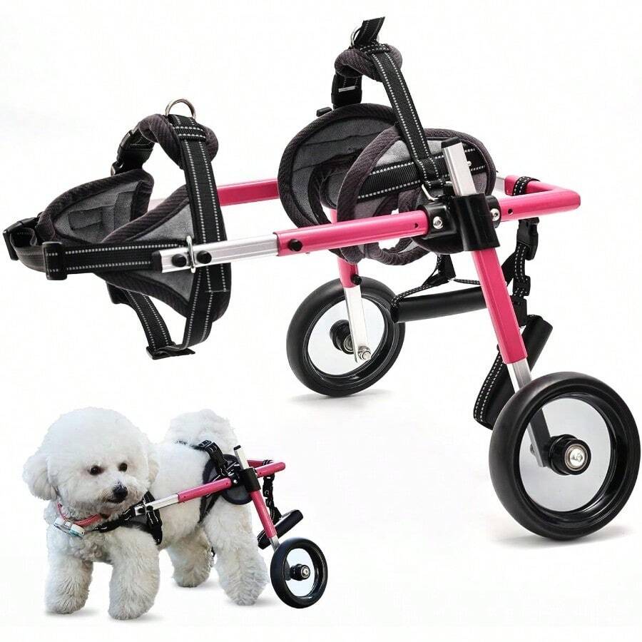 Silla de ruedas para perros silla de ruedas ajustable para patas traseras con correa para perro carros ligeros para perritos/perritos con ruedas para mascotas pequeñas extremidades traseras patas - Rosado - Ver 1