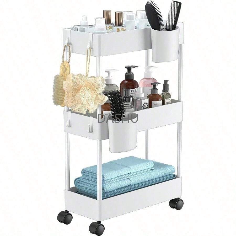 Carrito de Almacenamiento Delgado con Ruedas, Carrito Organizador de Baño de 3 Niveles, Carrito rodante para baño, Lavandería, Cocina, Ideal para Espacios Estrechos (Blanco) - Blanco - Ver 1