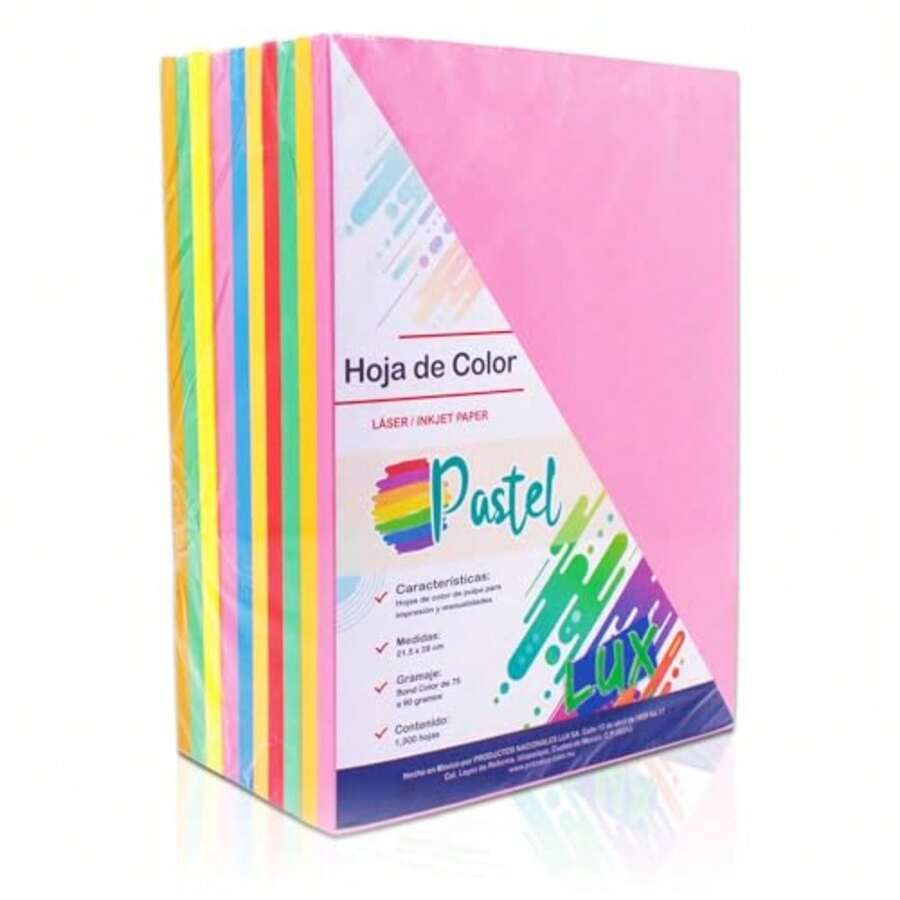 CYPNHojas de Colores Pastel LUX Pack c/1 000 Hojas 10 Colores Surtidos Tamaño CartaFashion - 1,000 Hojas - Ver 1
