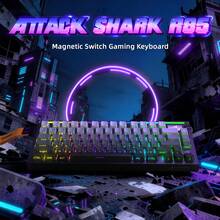 ATTACK SHARK R85 HE 有线 75% 快速触发机械 RGB 游戏键盘，带定制灯箱，8KHz 轮询率，0.005mm RT 精度，0.08MS 延迟，霍尔效应，磁性开关，PC 游戏专用驱动程序 - 月光白/白色轮廓/荧光绿/星光白 - 彩色 - 查看 3