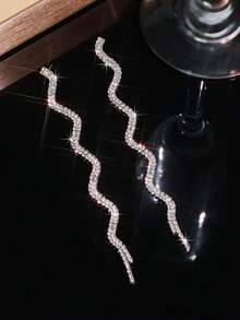 1 Pair Minimalist Rhinestone S-Shaped Long Tassel Earrings, Elegant & Versatile For Women