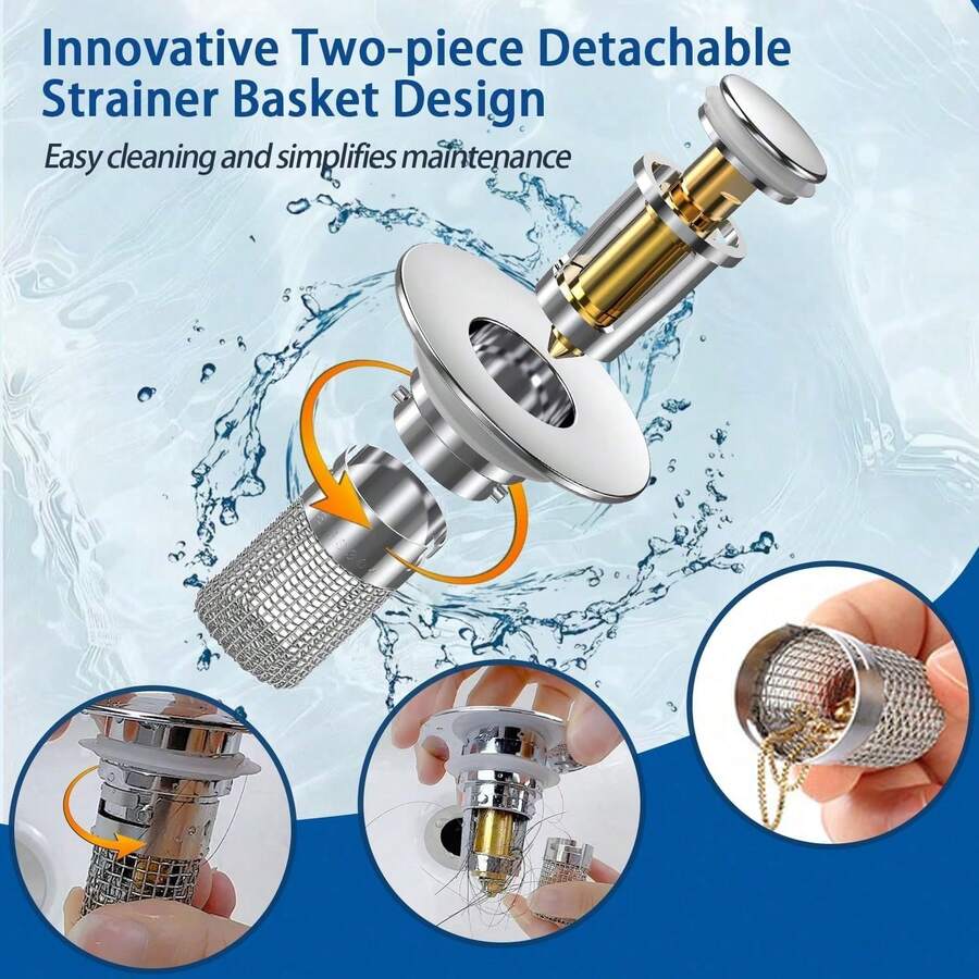 2PCS Sink Stopper Hair Catcher, Pop-Up Sink Drain Strainer With Removable Stainless Steel Strainer Basket Hair Catcher, Bathroom Sink Strainer For Bathroom Sink Stopper Replacement - 2 Items - View 1