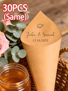 定制文字婚礼纸锥，个性化多色纸屑花瓣抛掷器，适用于婚礼仪式、退场、新娘送礼会、订婚派对、彩排晚宴、婚宴、新郎新娘送别、婚礼策划师、DIY爱好者、活动协调员，白色/牛皮纸手工一次性装饰，派对必备 - 多色(Normal) - 查看 16