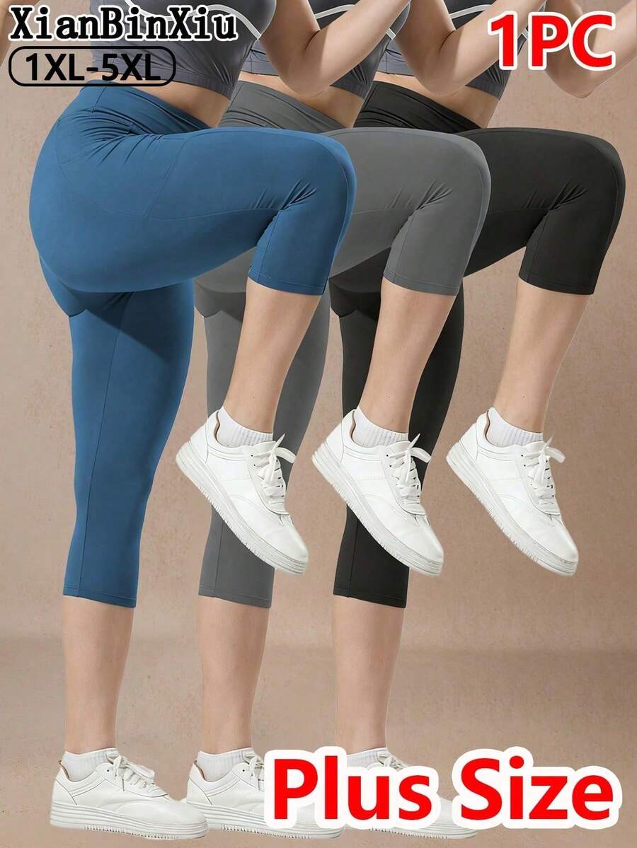 XianBinXiu 1 Stück Yoga-Hose für Damen in Große Größen mit hoher Taille und Taschen, 7/8 Länge enge Leggings, Farben Schwarz & Grau