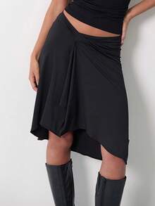 Women's Striped Midi Skirts Y2K Low Waist Ruffle Flowy A-Line Skirt Elegant Asymmetrical Knee Length Skirts Summer Going Out Beach Party Streetwear - màu đen - Xem 1