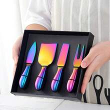 4 piezas de herramientas para queso, cortador de queso dorado, cuchillo, ralladores de queso creativos, herramientas de cocina, espátula para pasteles, cuchillo para mantequilla, set de queso - Oro-B - Ver 10