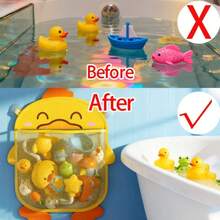 1pc Bathroom Toy Storage Net, Duck Shaped Toy Organizer, Baby Bath Toy Holder, Bathtub Toy Rack, Cute Animal Design, Keeps Kids Dry And Tidy, Yellow Duckling, With 2 Strong Suction Cups, Great Gift For Halloween/Easter/Christmas/Birthday/Thanksgiving - Multicolor - View 9