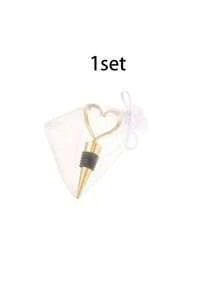 6 Sets (12 Pcs) - (1 Set = 1 Pc Heart-Shaped Wine Stopper + 1 Pc Organza Bag), Heart-Shaped Wine Stoppers, Bridal Wedding Favors, Gifts For Guests. Plastic Heart-Shaped Wine Stoppers With White Organza Bags, Wedding Gifts, Fresh Holiday Party, Halloween Decor, Halloween Party Supplies, Christmas Decor. - Gold - View 6